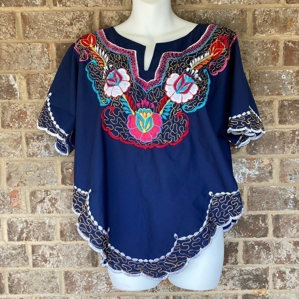 VINTAGE HANDMADE EMBROIDERED BOHO PEASANT TOP, MEDIUM/LARGE